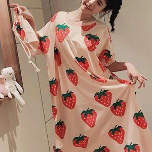 🍓Strawberry Print Long T-shirt Dress🍓